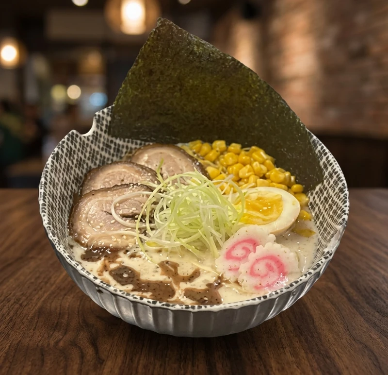 Kuro Ramen black garlic ramen bowl at Kon'ya Japan, Mount Pleasant, Calgary